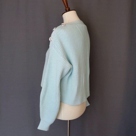 ADEAM Oversize XS Light Blue Sailing Sweater Crop Button Shoulder - Picture 6 of 13